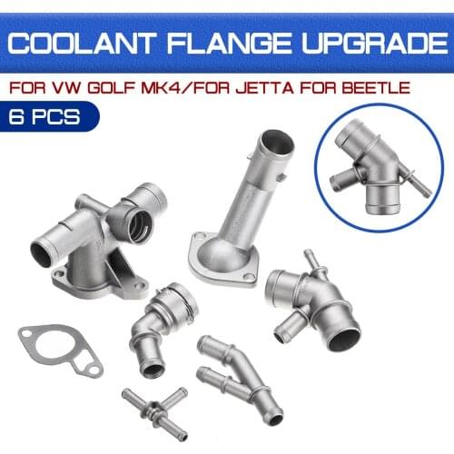 6pcs/set Car Aluminum Coolant For Audi TT 2000-2002 06A121133J For Jetta GTI 1.8T 2000-2005 Flange Upgrade Kit For VW Golf MK4