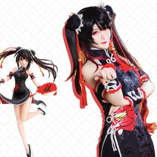 Anime Date A Live Cosplay Kurumi TokisakiBlack Cheongsam Sexy Lovely Dress Uniform Cosplay Costume Halloween Suit Women
