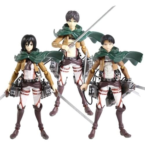 Attack on Titan Figma Eren Jaeger 207 Mikasa Ackerman 203 Levi Ackerman 213 Action Figure Collectible Model Toy