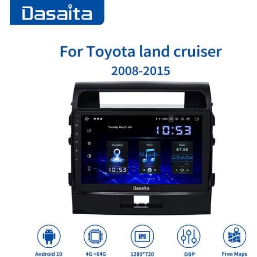 Dasaita 10.2" Android 10.0 Auto Car 1 Din Radio for Toyota Land Cruiser LC200 2008 2009 2010 2011 2012 2013 navigation 64GB ROM