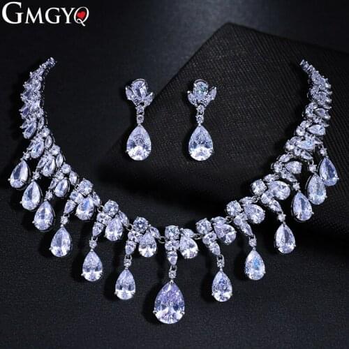 GMGYQ Brilliant and Luxurious Design Dazzling Water Drop Zirconia Jewelry Suit Suitable For Women Brides'wedding Dresses