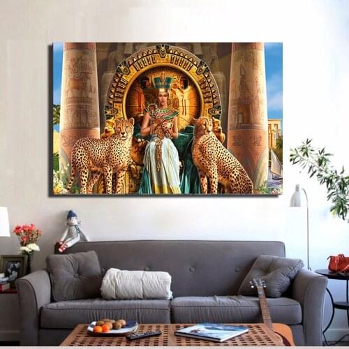 Large Size Modern God of Egypt and Leopard Canvas Art Abstract Print Painting Women Posters Wall Pictures For Living Room Decor