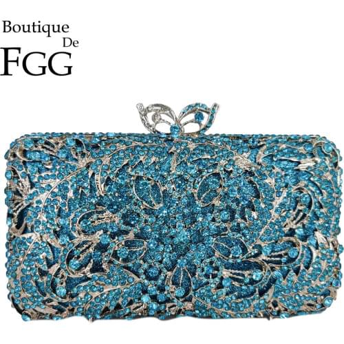 Boutique De FGG Elegant Bling Women Crystal Clutch Evening Bags Rhinestone Flower Minaudiere Handbags Wedding Party Purse