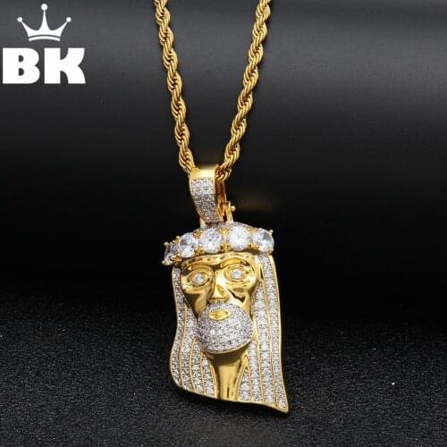THE BLING KING Gold Tone Iced Out CZ Jesus Face Piece Pendant Charm & Chain Bling Bling Religious Mens Jewelry