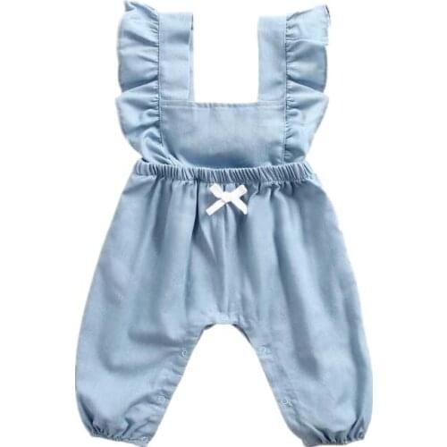 Baby Jumpsuit Cowboy Long Autumn Suit Strap Tie Bodysuit Baby Girls clothes Solid Pullover Sleeveless jumpsuit Casual vestido