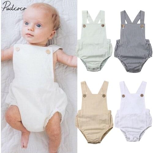2019 Children Summer Clothing Newborn Baby Girl Solid Ruffles Bodysuit Button Backless Sunsuit Jumpsuit Solid Baby Clothing