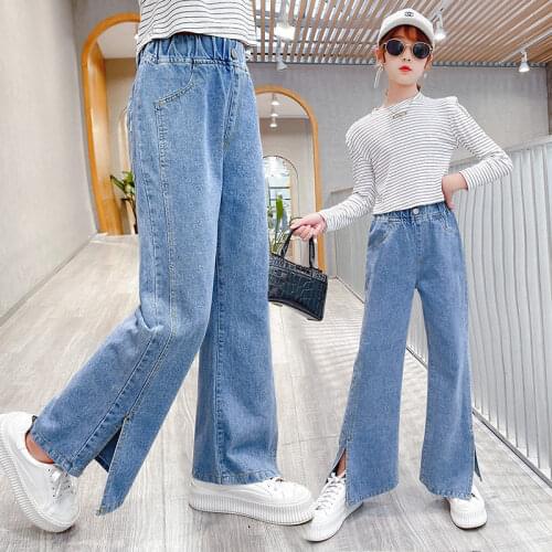 Casual Girls Loose Pants Spring Autumn New Arrival Denim Pants Elastic Waist Teen Girls Jeans Wide Leg Pants for 6 8 10 12 Years