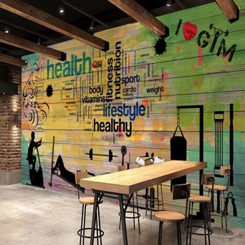 Photo wallpaper Retro Nostalgic Wooden Graffiti Sports Mural Fitness Club House Gym stadium Background Decoration Wallpaper