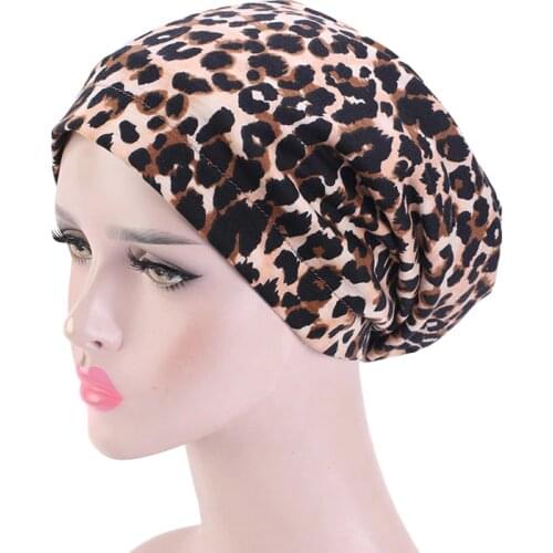 Cotton Baggy Hat Satin Lined Chemo Cap Double Layer Elastic Band Night Sleep Bonnet Print Soft Hair Care Turban Ladies Headwrap