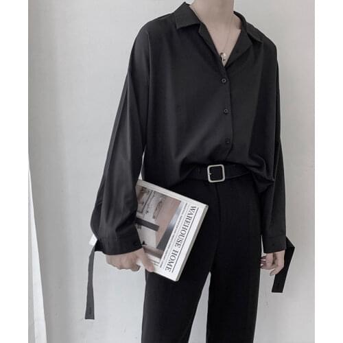 Korean Style Dress Shirt Mens Fashion Solid Color Business Casual Shirt Men Streetwear Wild Loose Long Sleeve Shirt Mens M-2XL