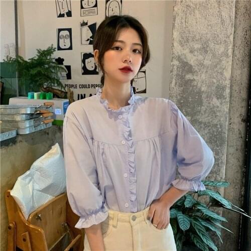 Summer Korean Style Small Fresh Loose Wild Lace Collar Baby Shirt Shirt Design Sense of Niche Tops Blouses