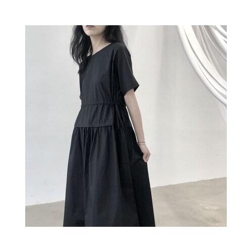 2020 summer new skirt foundation with dark drawstring waist slimming dress