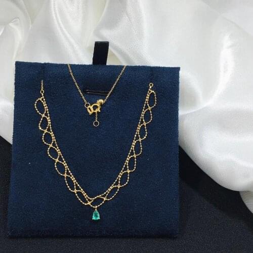 MADALENA SARARA Pure 18K Gold Tear Drop Emerald Pendant Diamond Inlaid Au750 Pure Gold Ball Chain Necklace European Americ Style