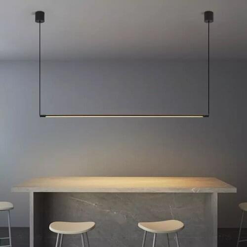 Minimalist Line Strip Pendant Lamp For Kitchen Bar Restaurant Office led linear pendant light nordic black white hanging lamp