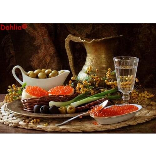 Still Life Olives and Garlics flower Needlework Embroidery DIY Cross Stitch Kits Crafts 14CT Unprinted Home Decor Handmade