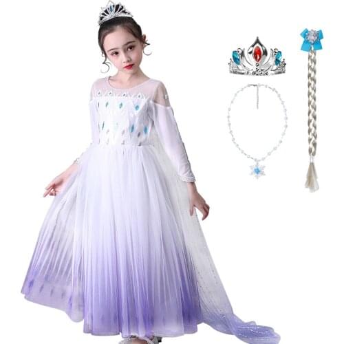 Fancy Dress for Girls Cosplay Elza 2 Princess Birthday Party Sequined Wihte Dress Child Halloween Kids Elza Snow Queen 2 Costume