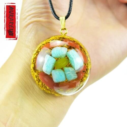 Orgonite Necklace Wicca Energy Lrregular Shape Amazonite Onyx Pendant Protection Healing Meditation Crystal And Copper Orgone
