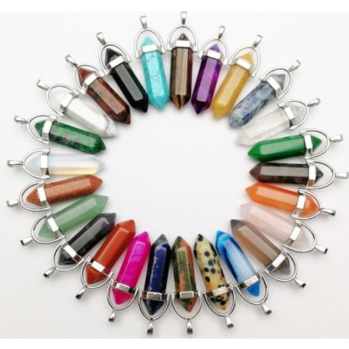 Good quality fashion natural stone crystal pillar Pendants & necklaces for making Jewelry 100pcs mixed charm Point Free shipping