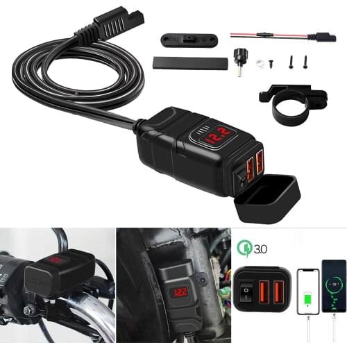 QC 3.0 USB Motorcycle Quick Charger Adapter 12V USB Power Supply Adapter Universal Charger With Voltmeter