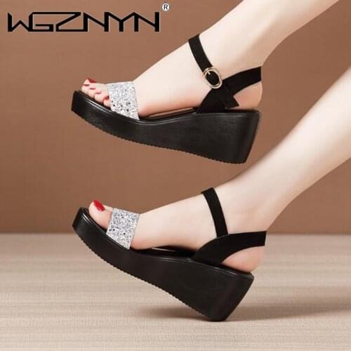 Summer Thick Bottom High Heel Women Shoes Size 35-40 Black Roman Wedges Heel Platform Womens Sandals Beach Shoes Open Toe Shoes