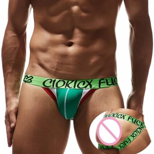 Sexy Gay Thong Jockstrap Funny Printed Cotton Underwear Bugle Pouch Slip Homme Lingerie Panties Tanga String G-string Bikini 2XL