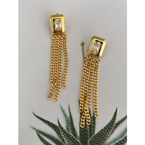 European and American box inlaid with zircon tassel chain earrings exaggerated atmosphere