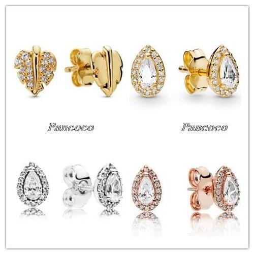 Authentic 925 Sterling Silver Earring Radiant Teardrop Studs Earring With Crystal For Women Wedding Gift Fashion Jewelry