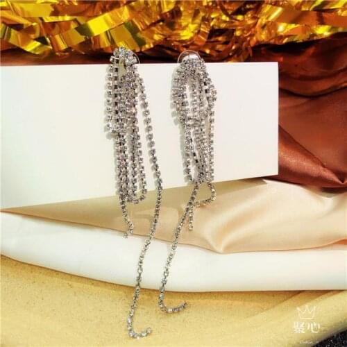 Korean Style Earrings Cold Wind Earrings Net Red Chain Crystal Tassel Temperament Fashion New Long Exaggerated Earrings Womens