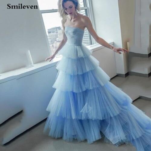 Smileven Princess Prom Gowns Straoless Tiered Puff Tulle Long Evening Dress Elegant Corset Prom Party Dresses Custom Made