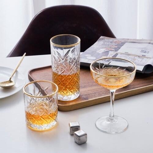 Creative Engraving Glassware Drinking Set Goblet Tumbler Cup with Gold Rim for Wine Champagne Whiskey Cocktail Water Juice