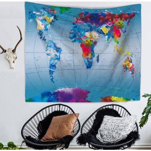 Zeegle World Map Printed Polyester Wall Tapestry Home Living Room Decor Space Sofa Chair Cover Soft Beach Towel Picnic Mats