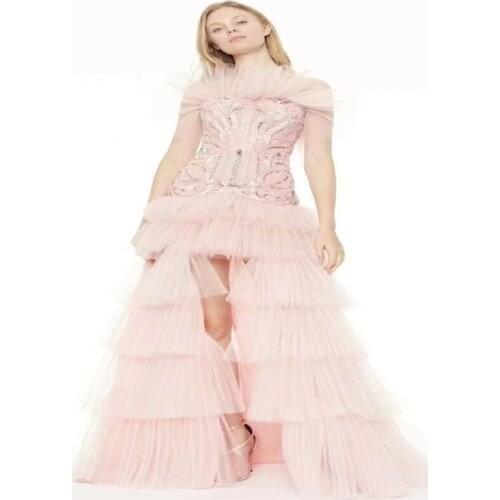Long Maxi Pink Sweet Style For Girl Sexy Tube Top Ruffled Sequins Long Party Floor-length Ladies Dress