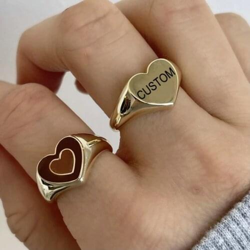 18K Gold IP Plateding Stainless Steel Heart Rings For Women Leave Me Along Chunky Ring Daily Jewelry Accessories