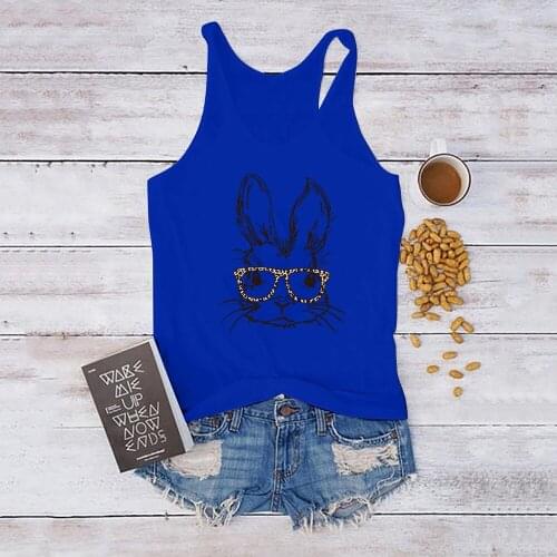 Women Sleeveless Cute Vest Top Ladies Graphic Plus Size Camiseta Tirantes Mujer Rabbit Leopard Glasses Frame Printing Tank Top