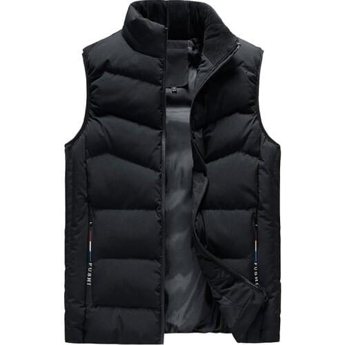 Mens Waistcoat Trendy Waistcoat Large Size Solid Color Warm Sleeveless Vest Fall/Winter Down Cotton Thicken Stand Collar Jacket