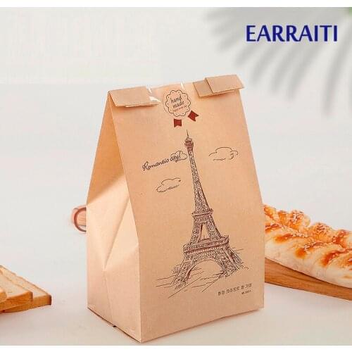 100PCS 33x16x11cm Paper Bread Bags For Bakery Kraft Bags For Food Toast Bread Bag Window Baking Packaging With Sticker Oil Proof