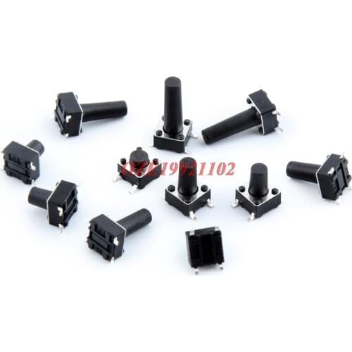 100pcs Tact switch 6 x 6mm Momentary Contact Electronic 4 pins SPST Micro Switch 4.3/4.5/5/5.5/6/7/7.5/8/8.5/9/9.5/10mm Height