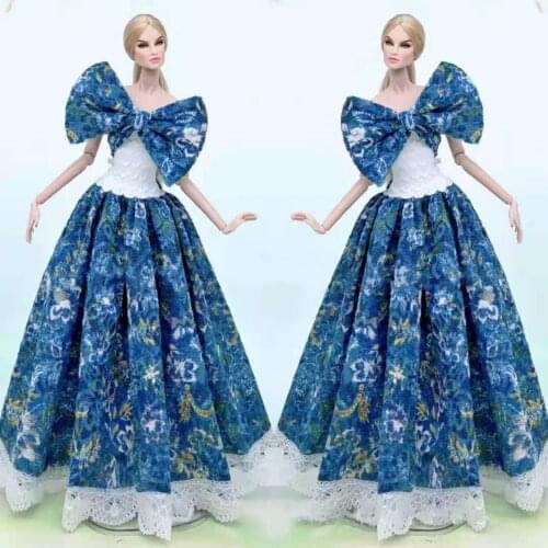 11.5" Fashion Ocean Blue Floral Skirt Off Shoulder Shirt For Barbie Doll Clothes With DIY Knot Veil 1/6 BJD Accessories Toy Gift