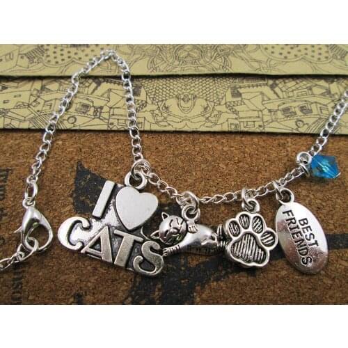 12pcs/lot fashion I love cats necklace, lover necklace, friends gift ,birthday present , necklace/bracelets/keychain