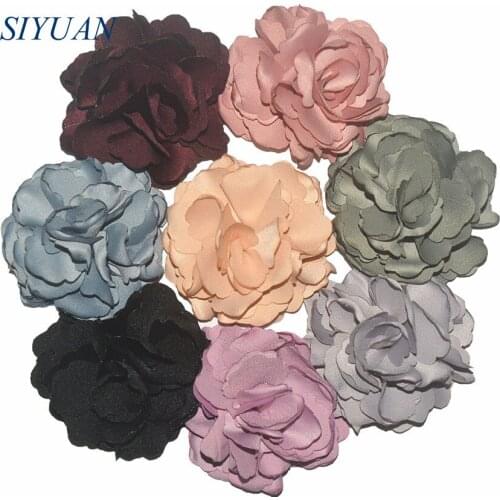 40pcs/lot 3'' Polyester Ruffled Wavy Hair Flower Hairpin Headband Accessories for Women and Girl 16 Color to Pick TH249