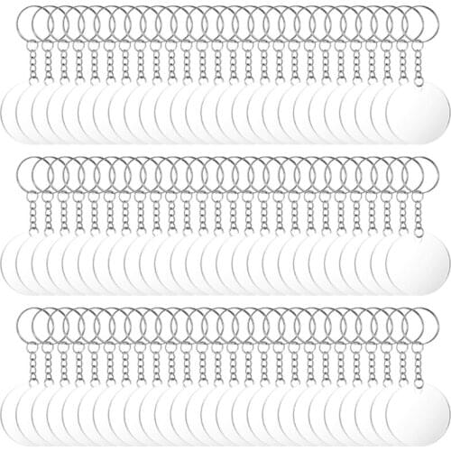 96 Pieces Diy Handicraft Transparent Round Acrylic Keychain Blanks Key Chain Rings for Craft Projects DIY Supplies T21F