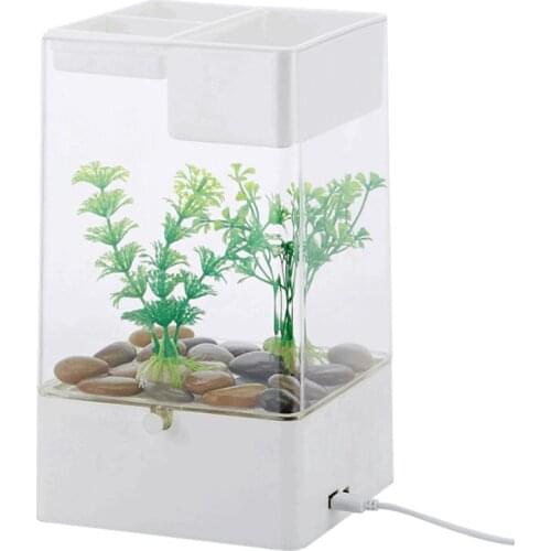 HONGYI Lazy Mini Acrylic Fish Tank Desk Transparent Aquarium Creative Self-cleaning Ecological Fish Tank