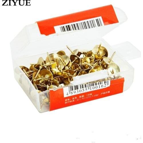 Free Shipping 100 pcs/Box Gold Color Metal Studs Round Nails Office Nails Trumb Tack