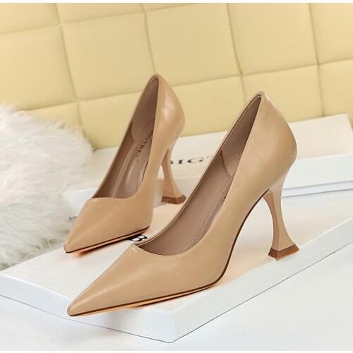 BIGTREE 2021 Women Red 9cm High Heels Plus Size Low Heels Wedding Prom Pumps Lady Stripper Escarpins Office Valentine Red Shoes