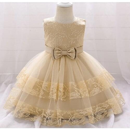 Champagne Lace Princess Dress 1st Birthday Party Dress 1-5 Year Old Newborn Christening Gown Toddler Kid Christmas Clothing