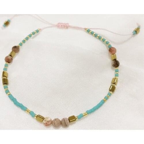 Green Natural Stone Bracelet Simple Beads Bracelets Homme Delica Crystal Ethnic Gold Rice Handmade Charm Miyuki Beaded Jewelry