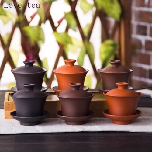 Purple Clay Retro Gaiwan Teacup Handmade Tea Bowl Gaiwan Chinese Kung Fu Fine Wine Set Personal Cup Home Office Supplies