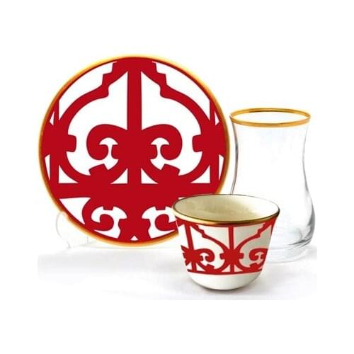 Drop Efe Tea & Arabian Coffee Cup Set 18 Pieces Scarlet