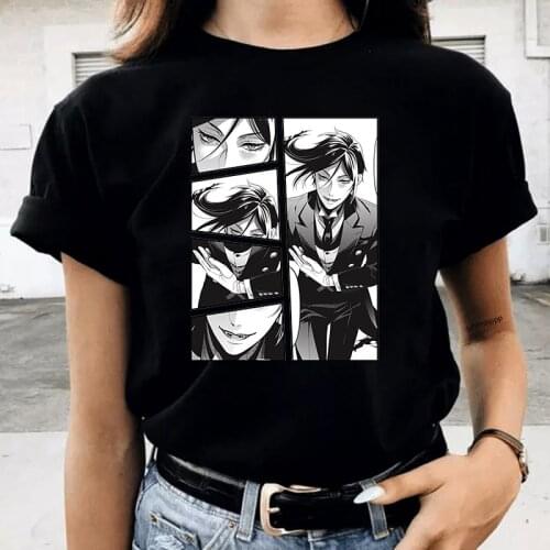 Japanese Anime Black T-shirts Butler Sebastian TShirt Koroshitsuji Sebastian T-Shirt Women Vintage Short Sleeves Graphic T-shirt