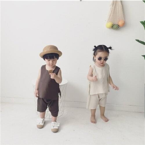 Summer Unisex Clothes Sets Fashion Korean Casual Sleeveless Vest Shorts Toddler Girls Clothing 2pcs Tracksuit For Boy Baby Suit